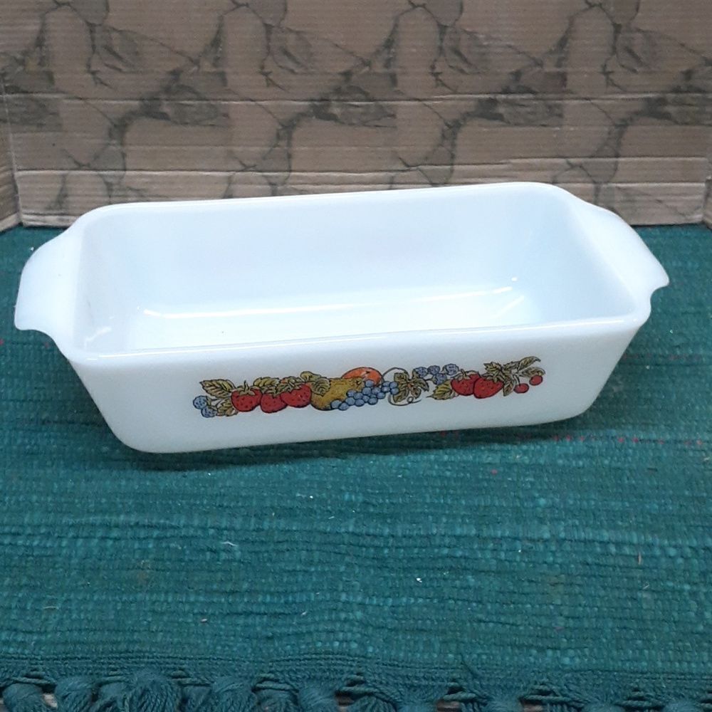 VTG Anchor Hocking Fire King Vegetable Fruit Pattern 1 qt. Loaf/Casserole Dish